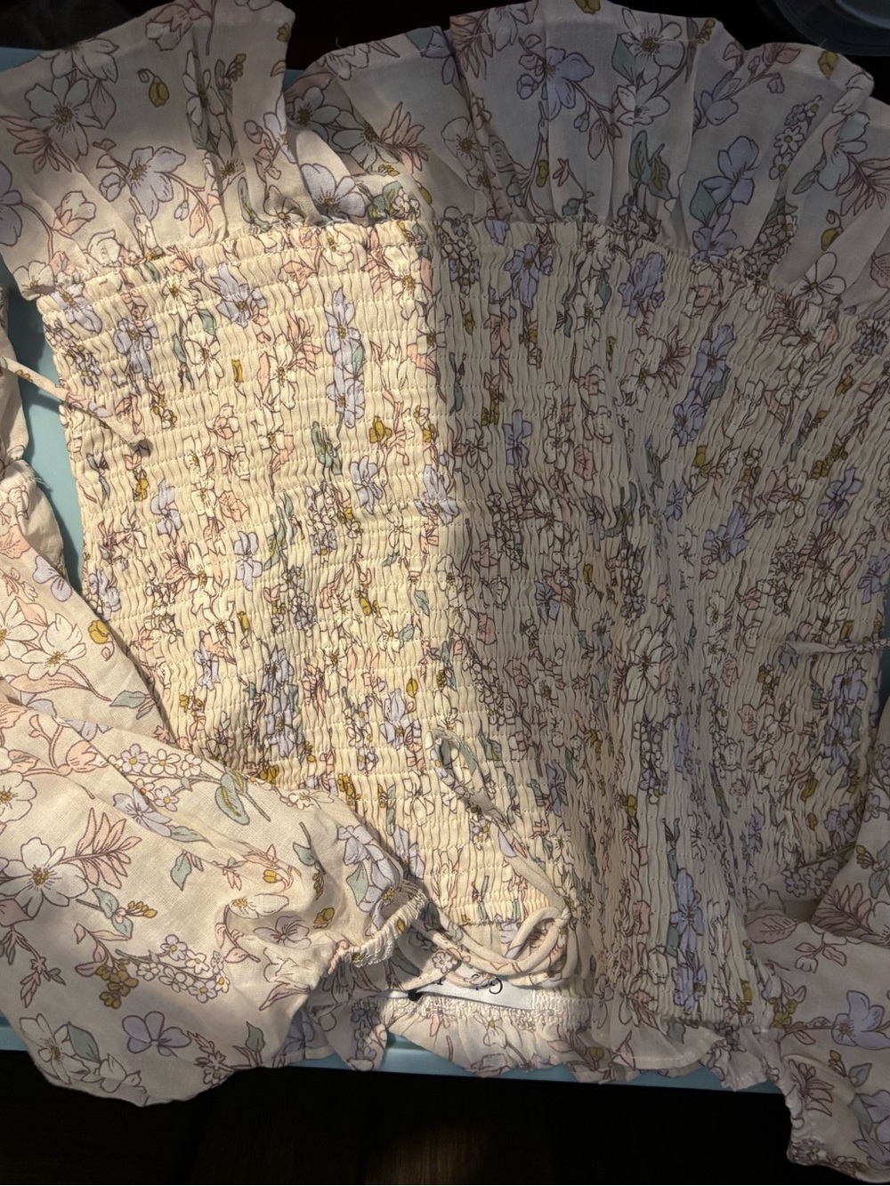 Smocked Floral top in Cream and Pastel from Gab and Kate size small